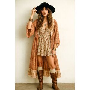 UMGEE NWT Boutique Boho Peach Kimono Jacket Stevie Nicks Gypsy Festival S M L